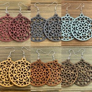 Lightweight wood mandala earrings. Fall colors, lightweight versatile